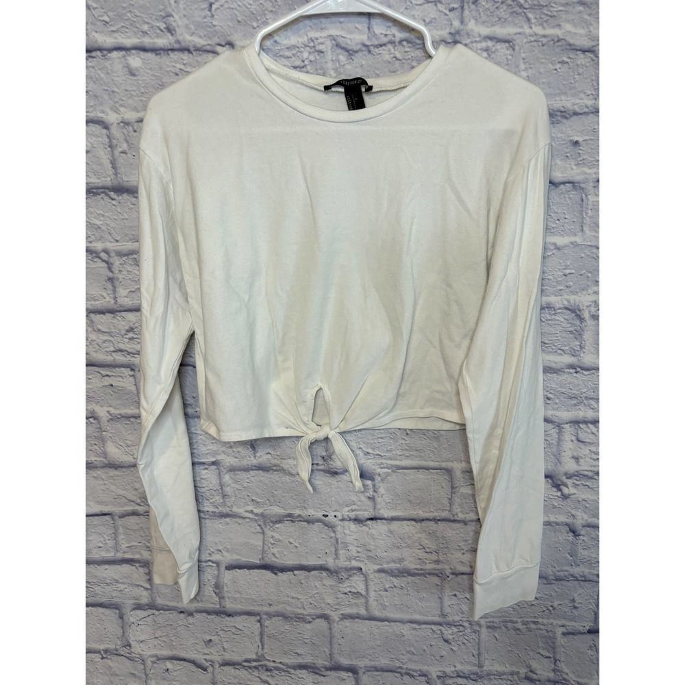 Women Forever 21 White Long Sleeve Crop Tie Shirt Size Large